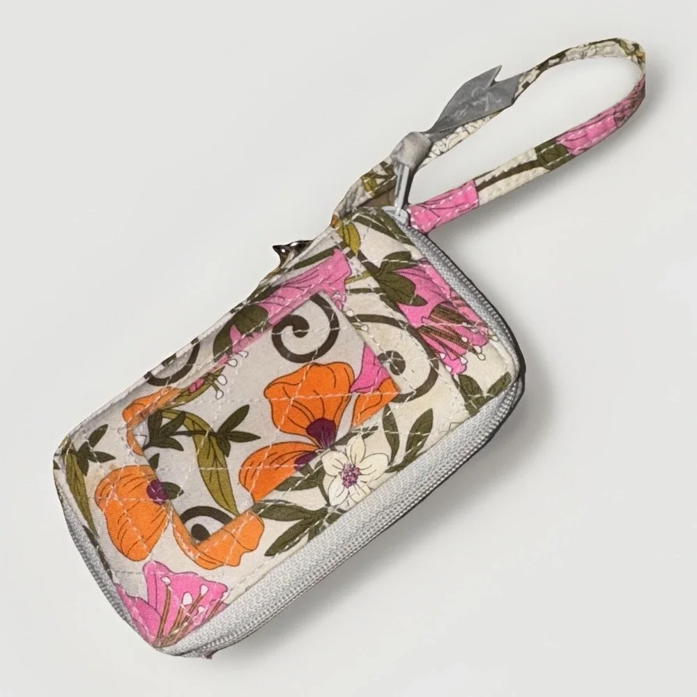 Vera Bradley Floral Pattern Wristlet Pouch Gray,‎ Pink, Green.